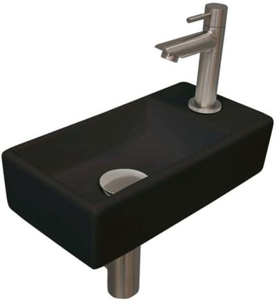INK - Fonteinpack Porselein Rechts incl. Fonteinkraan - Design Sifon - Design Plug en Montageset - 360x180x90 Mm - Mat Zwart/brushed Nickel