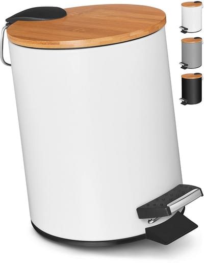 Stijlvolle 3L Cosmetica-afvalemmer met Softclose | Elegante Badkameremmer met Bamboe Houten Deksel