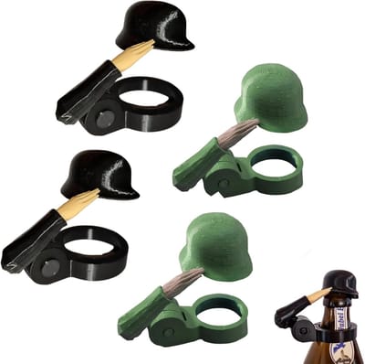 Bierflesdoppen - 4 stuks - Leuke Soldaat Groet Bierfles Helm - 3D-Geprint - feestflesdoppen - Grappige Flesopener & Decoratieve Flesdop - voor Feestjes, BBQ en Cadeaus - zwart - groen