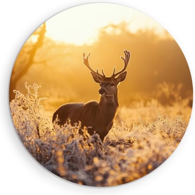 Saammp Muurcirkel Hout - Natuur - Hert in wei - winter - Dieren - Ø 90 - Wandcirkel - Wanddecoratie Cirkel - Muurdecoratie Woonkamer - Slaapkamer decoratie - Rond Schilderij