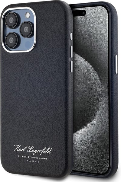 Karl Lagerfeld Backcase hoesje geschikt voor iPhone 15 Pro - Effen Zwart - Leer