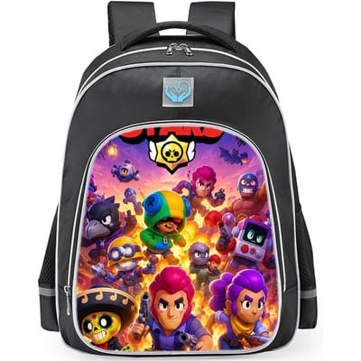 Brawl Stars Kleurrijke Geestenhond Print Zwarte Achtergrond Sci-Fi Stijl Dubbelzijdige Reflecterende Strip Grote Capaciteit Schooltas reflective black - large