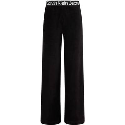 Pantalon décontracté à jambes larges en velours à taille jacquard CK Calvin Klein pour femme Noir espace J222296-BEH L black