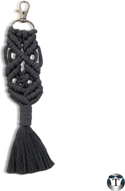 Sleutelhanger | Macramé | Grijs | Geknoopt | Sleutelhanger Macramé | Sleutelbos | Autosleutel | Tas | Hanger | Handgemaakt | 100% Katoen | Cadeau Idee | Diverse Kleuren | TheOldOmen |