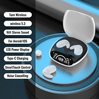Onzichtbare slaap Draadloze oortelefoon met oplaadetui Bluetooth 5.3 Verborgen oordopjes Lichtgewicht Waterdicht Ruisonderdrukking Sport Stereo Muziekoortelefoon wit