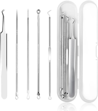 Complete Set voor het Verwijderen van Mee-eters en Acne - 5 Stuks RVS Comedone Extractor, Pimple Verwijderingstools en Acne Naald