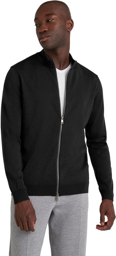 FALKE Basic New Merino Zip zacht elegante wol cardigan heren zwart - maat S