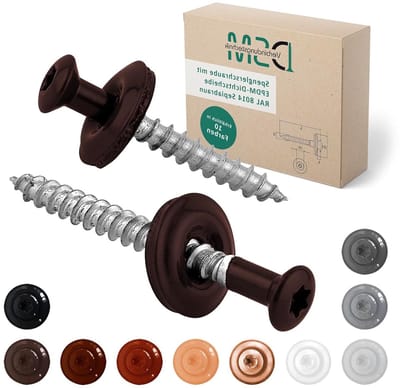 DSM | Spenglerschroeven sepiabrun 4,5 x 25 mm | roestvrij staal A2 - gelakt RAL 8014 | met EPDM-afdichtring (15 mm) | TX-aandrijving | vergelijkbaar met DIN 7995 / DIN 9171 | trapeziumplaatschroef |
