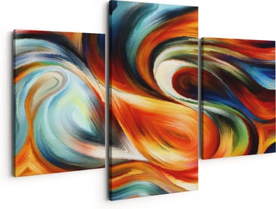 Artaza Canvas Schilderij Drieluik Abstracte Kunst van Kleurrijke Verf - 150x120 - Groot - Foto Op Canvas - Canvas Print