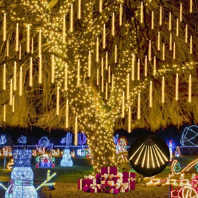 MUPOO 2x Kerstverlichting Meteorenregen Lichtsnoer voor buiten - 30cm 192 LEDS Warm Wit - 360° SMD2835 LED - Energiebesparing en milieubescherming-Voor Gevelverlichting Kerst-Kerstmarktverlichting
