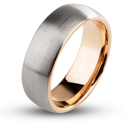 Tungsten Heren Ring met Geborsteld Staal - Rosé Goud Kleurig - Wolfraam - Papa Cadeau Voor Mannen - Vaderdag