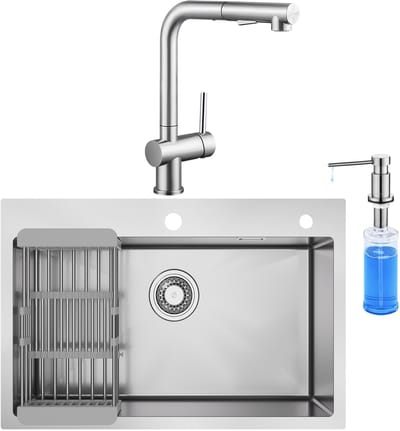 CECIPA max Spoelbak Keuken 70x45 cm - Spoelbakken Keuken Met Keukenkraan met Uittrekbare Uitloop en Zeepdispenser 300ML - Spoelbakken Met Afdruip - Enkele spoelbak Met Waterafvoersysteem