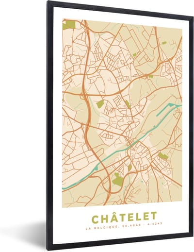 Fotolijst incl. Poster - Kaart - Stadskaart - Châtelet - België - Plattegrond. - 40x60 cm - Posterlijst