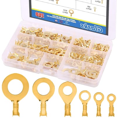260 Stuks M3 M4 M5 M6 M8 M10 Koperen Ring Terminals Assortiment Set - Niet Geïsoleerde Ring Lugs en Draad Crimp Connectors Kit voor Elektrische Verbindingen