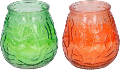 Arti Casa 4x stuks Citronella Lowboy tafelkaarsen 10 cm oranje en groen glas
