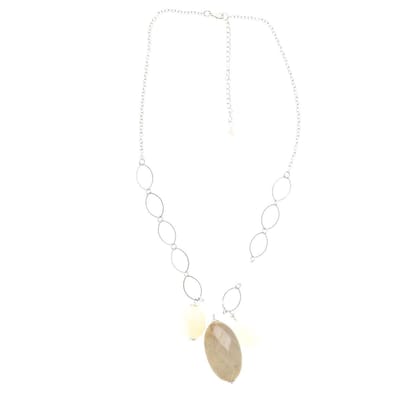Behave Dames ketting zilver kleur met bèige kralen hangers - 50 cm