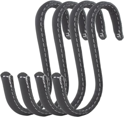 Brute Strength - Leren S-haken - Grijs - 4 stuks - Kledinghaak – Leer - kapstokhaak - Ophanghaken – handdoekhaakjes