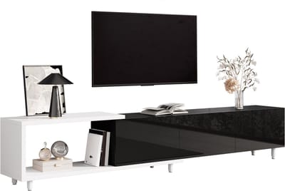 TV-Meubel - Uitschuifbaar Lowboard met 3 Hoogglans Deuren - Metalen Poten