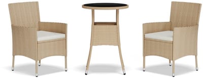 Balkonset 2 personen - Tuinset - Bistroset - Beige - Weerbestendig - 3 delig - Tuintafel en 2 stoelen - 2 personen - Poly rattan