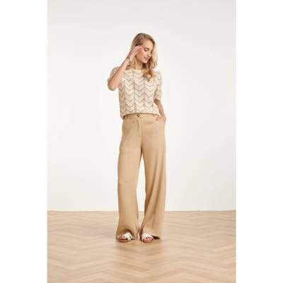 Smashed Lemon Luchtige wide leg broek in zandkleur – stijlvolle essentials |