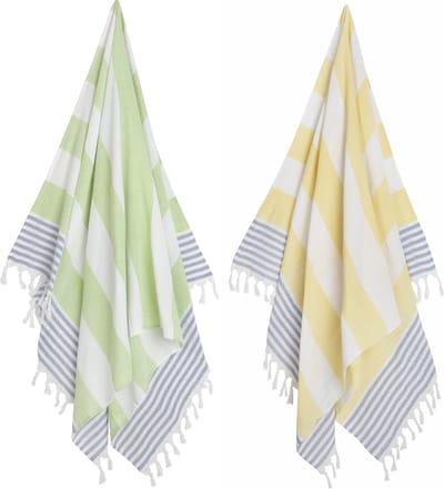 2 x Hamamdoek XL – Combi - Groen/Blauw/Geel - Zoem - Strandlaken – Katoen - Sauna – Wellness – Zwembad – Omslagdoek – Badlaken – Badhanddoek – Yoga – Stripe – 100 x 180 cm
