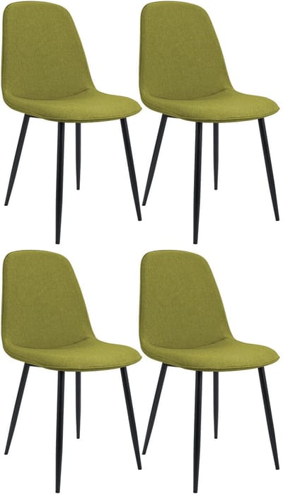 CLP Maryam Set van 4 eetkamerstoelen - klassiek - met rugleuning - zwart metalen frame - belastbaar tot 150 kg - Stof/groen