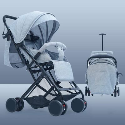 Kinderwagen - Buggy Lichtgewicht - Comfortabel Reizen - Traploos Verstelbaar - 34 x 55 x 95 cm - Grijs