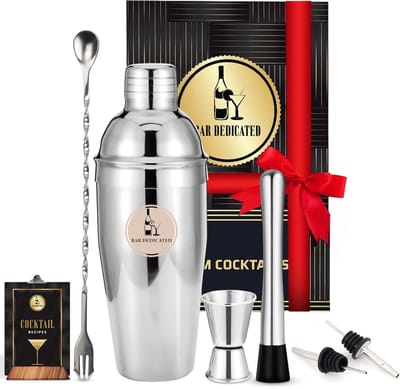 Bar Dedicated Cocktail Set 7-delig – Goblet Cocktailshaker RVS Compleet met Accessoires, Receptenboekje & Cadeaubox – Thuis Cocktails Maken