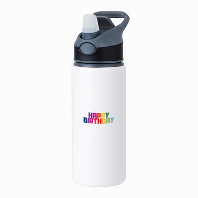 Hacebo® - happy birthday waterfles met rietje zwart - Happy birthday - iemand die jarig is - de jarige - verjaardagscadeau - kado - geschenk - gift - leuke verjaardagscadeau - water fles - 650ML