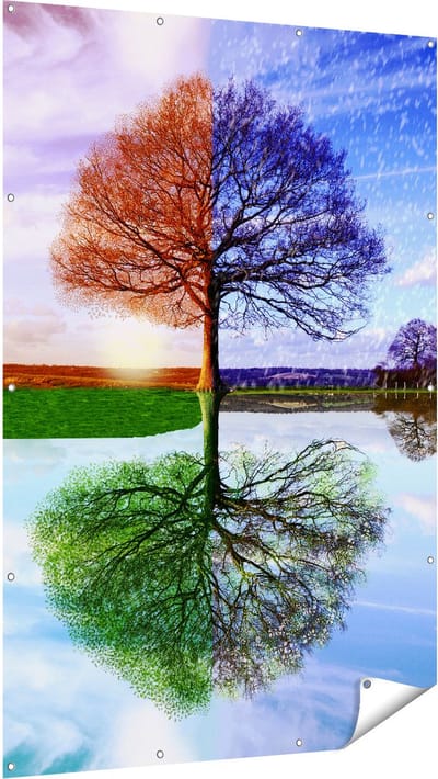 Gards Tuinposter Vier Seizoenen Boom - 120x180 cm - Tuindoek - Tuindecoratie - Wanddecoratie buiten - Tuinschilderij