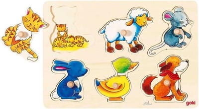 GOKI Steekpuzzel - Moeder En Kind - 6 Delen - 30X21Cm - Hout - 2 Jaar