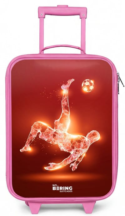 NoBoringSuitcases.com® - Kinderkoffer roze - Kindertrolley meisje - Rood gloeiende voetballer in actie - Koffer kind lichtgewicht - Reiskoffer trolley voor kinderen - Koffertje met lichtgevende wieltjes - Rolkoffer