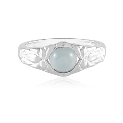 Cavill - Zilveren ring - 925 sterling zilver gerhodineerd - 0,81 ct Braziliaanse aquamarijn cabochon - Blauwe edelsteen - Bloemmotief - Elegante ring