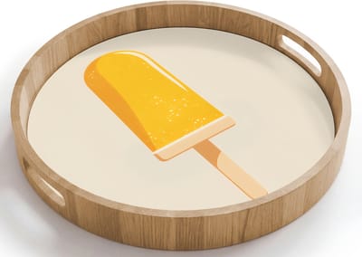 Dienblad rond 40x40 cm - Schootdienblad hout - Oranje - Stokje - Waterijsje - Borrelplank rechthoek - Plateau houten dienbladen