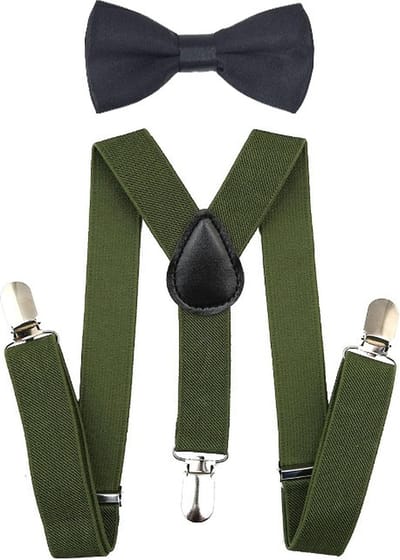 Fako Fashion - Kinder Bretels Met Vlinderstrik - Kinderbretels - Vlinderdas - Strik - Effen - 65cm - Army Groen