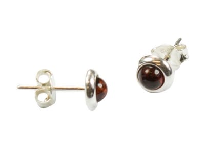 Zilveren knop oorbellen Barnsteen / Amber 925 zilver