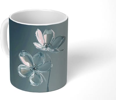 Mok - Koffiemok - Kristal - Bloemen - Grijs - Mokken - 350 ML - Beker - Koffiemokken - Theemok