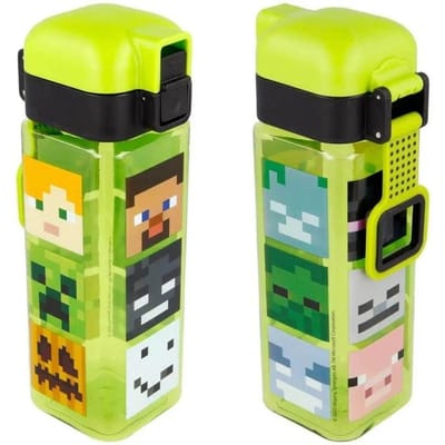 Minecraft Characters - Vierkante Drinkfles / Drinkbeker met Safety Lock en Draagring- 550 ml - BPA-vrij