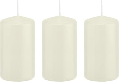 Trend Candles Cilinderkaars/stompkaars - 3x - ivoorwit - 6 x 12 cm - 40 branduren - met brandvertragende folie