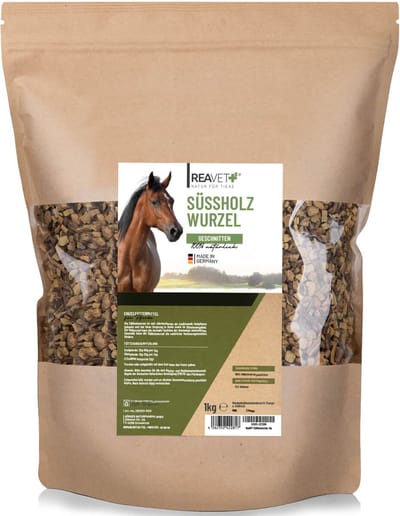 ReaVET - Zoethoutwortel gesneden voor Paarden - Positief effect op de luchtwegen - Stimulatie van de water- en zoutstofwisseling van je Paard - Vrij van toevoegingen - 1000g
