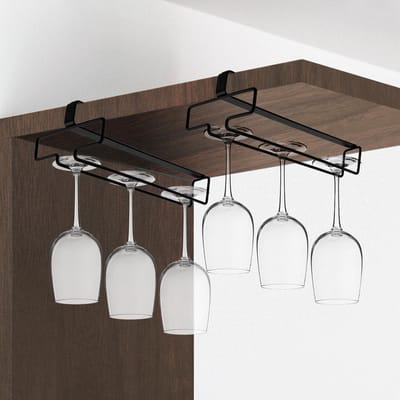 Set van 2 wijnglas houders - Geen boren, metalen houder voor bar en keuken, zwart