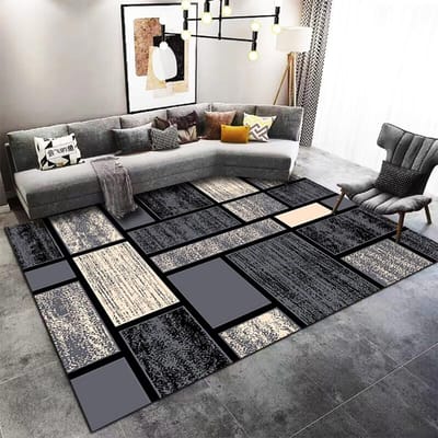 Nordic Zwart Geometrisch Woonkamer Tapijt Modern Licht Luxe Groot Oppervlak Vloerkleed voor Slaapkamer Wasbaar Lounge Koffietafels Vloermat 60*90cm