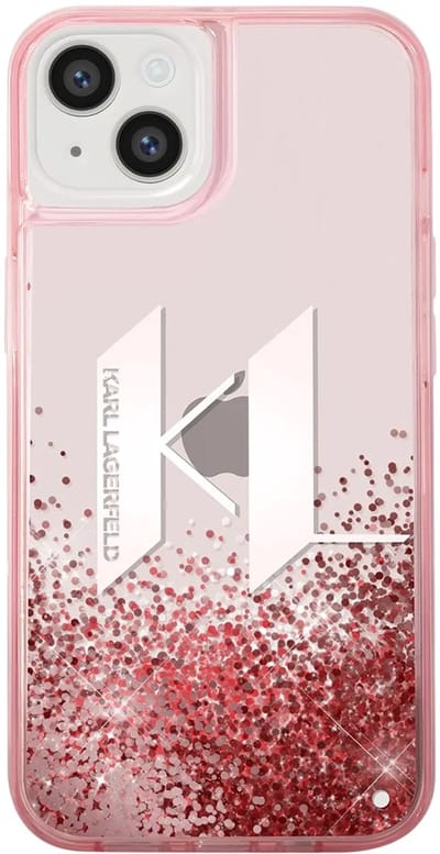 Karl Lagerfeld, Hoesje geschikt voor Apple iPhone 14 Plus - Glitter KL met Zwevende Glitters, Roze