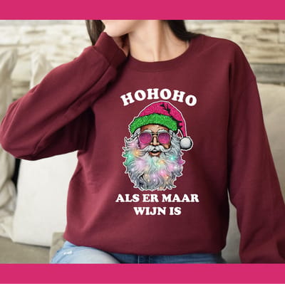 Bordeaux rode kersttrui- maat S- Hohoho als er maar wijn is. Kerst sweater.