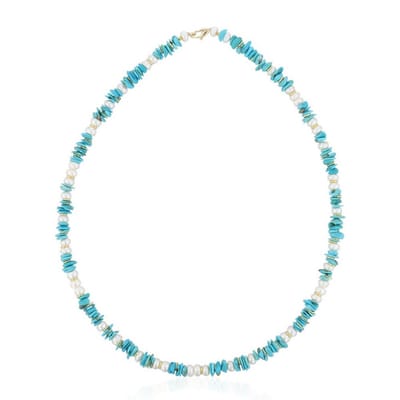 Luna-Pearls - 216.0980 - Collier - Dames - 925 zilver - geelgoud verguld - Zoetwater gekweekte parel 5-6 mm - Turkoois - 45 cm