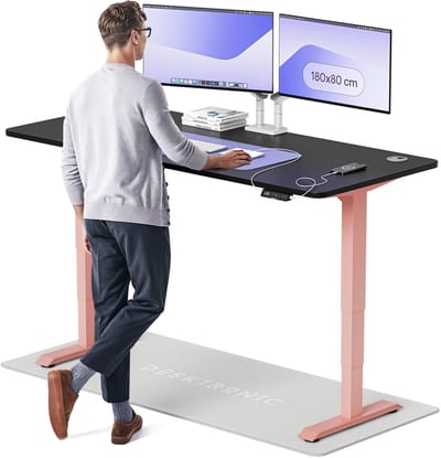 Desktronic HomePro Zit-sta Bureau Elektrisch In Hoogte Verstelbaar, 180x80 cm Roze/Zwart, Stille Dubbele Motor, Hoogte 62-126cm