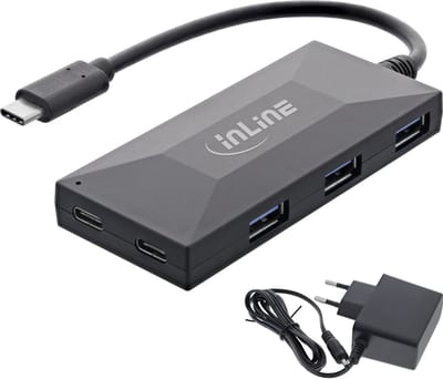 InLine USB hub (USB-A/USB-C) | 3x USB-A + 2x USB-C | USB3.0 5 Gbps | externe voeding | 0,15 meter
