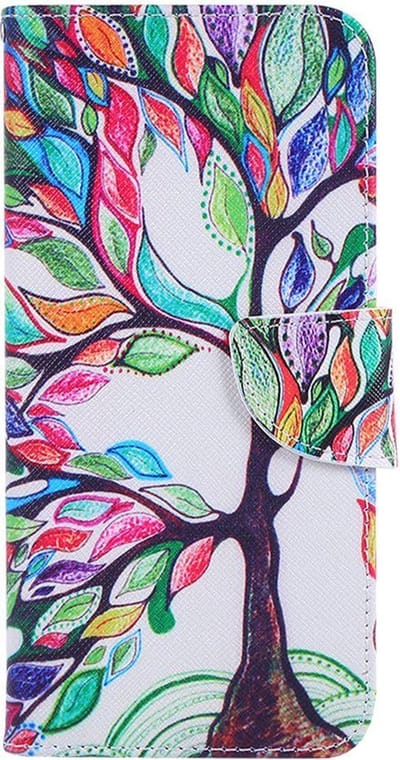 Shop4 - Samsung Galaxy S21 FE Hoesje - Wallet Case met Pasjeshouder Kleurrijke Boom