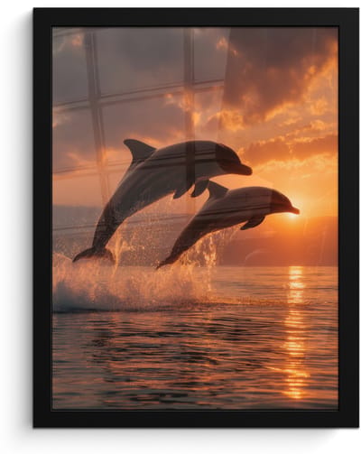 Poster in lijst - Fotolijst 30x40 cm - Posters - Dolfijnen - Zee - Realistisch - Posterlijst zwart - Decoratie - Wanddecoratie woonkamer - Muurdecoratie slaapkamer