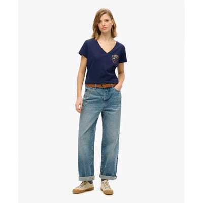 Superdry - Suika metallic relaxt T-shirt met V-hals - Dames - T-shirts
